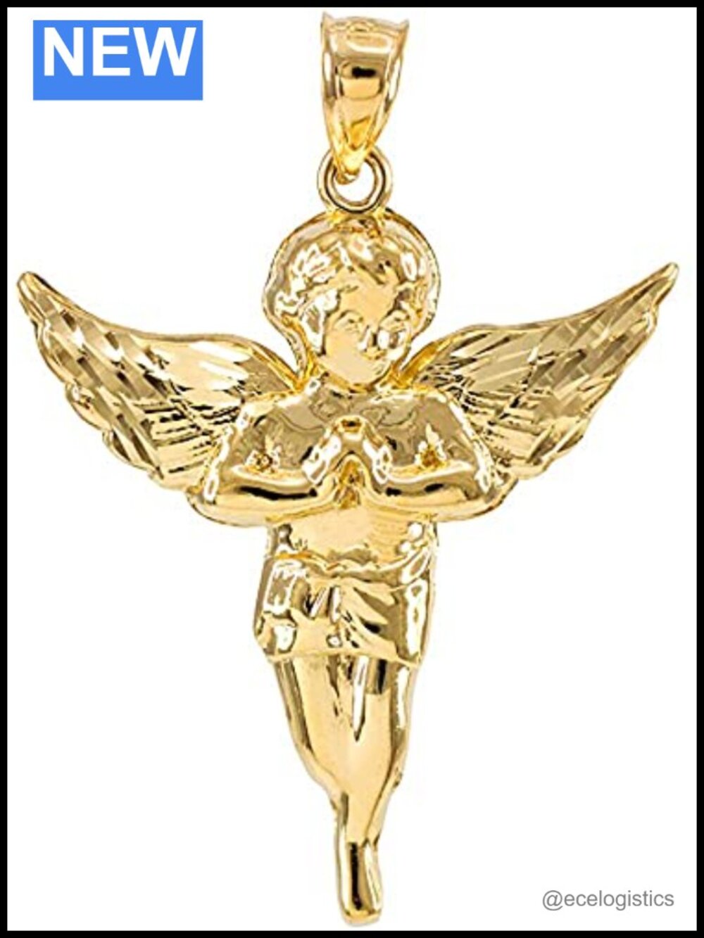 14K Yellow Gold Angel Heavenly Guardian Pendant Charm